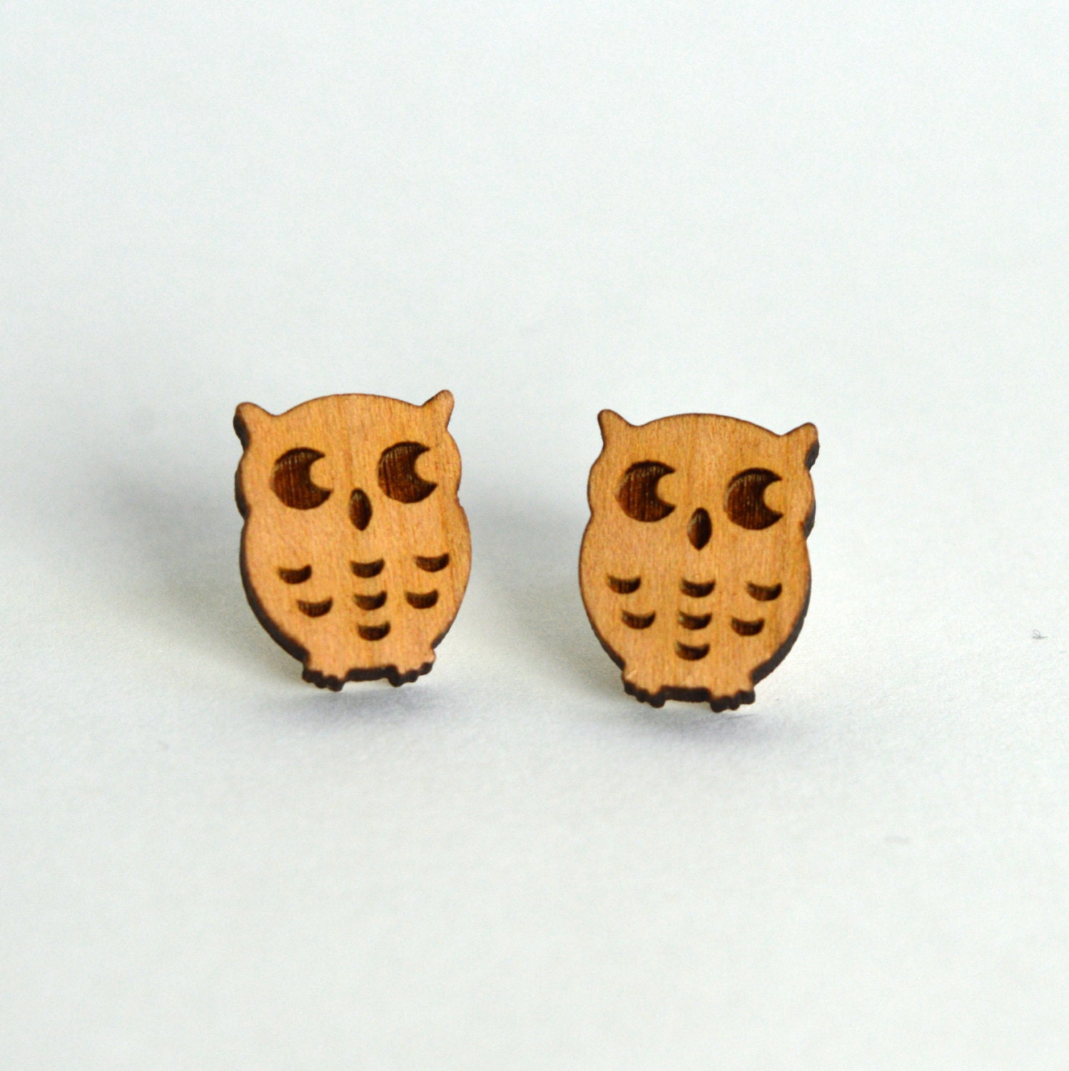 Wooden Cute Owl Earrings Handmade laser cut silver plated