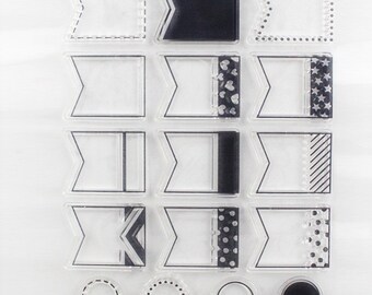 Clear Rubber Stamp Set 16pc - Page Flag Builder - Diary Deco