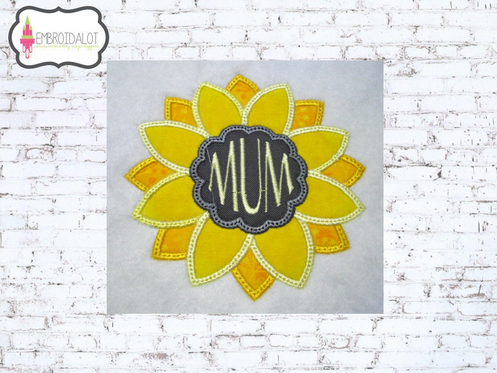 Download Sunflower monogram frame applique embroidery design. Such a