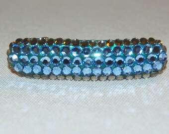 Vintage / Barrette / France / Rhinestone / Hair Clip / French / Blue / old jewelry jewellery