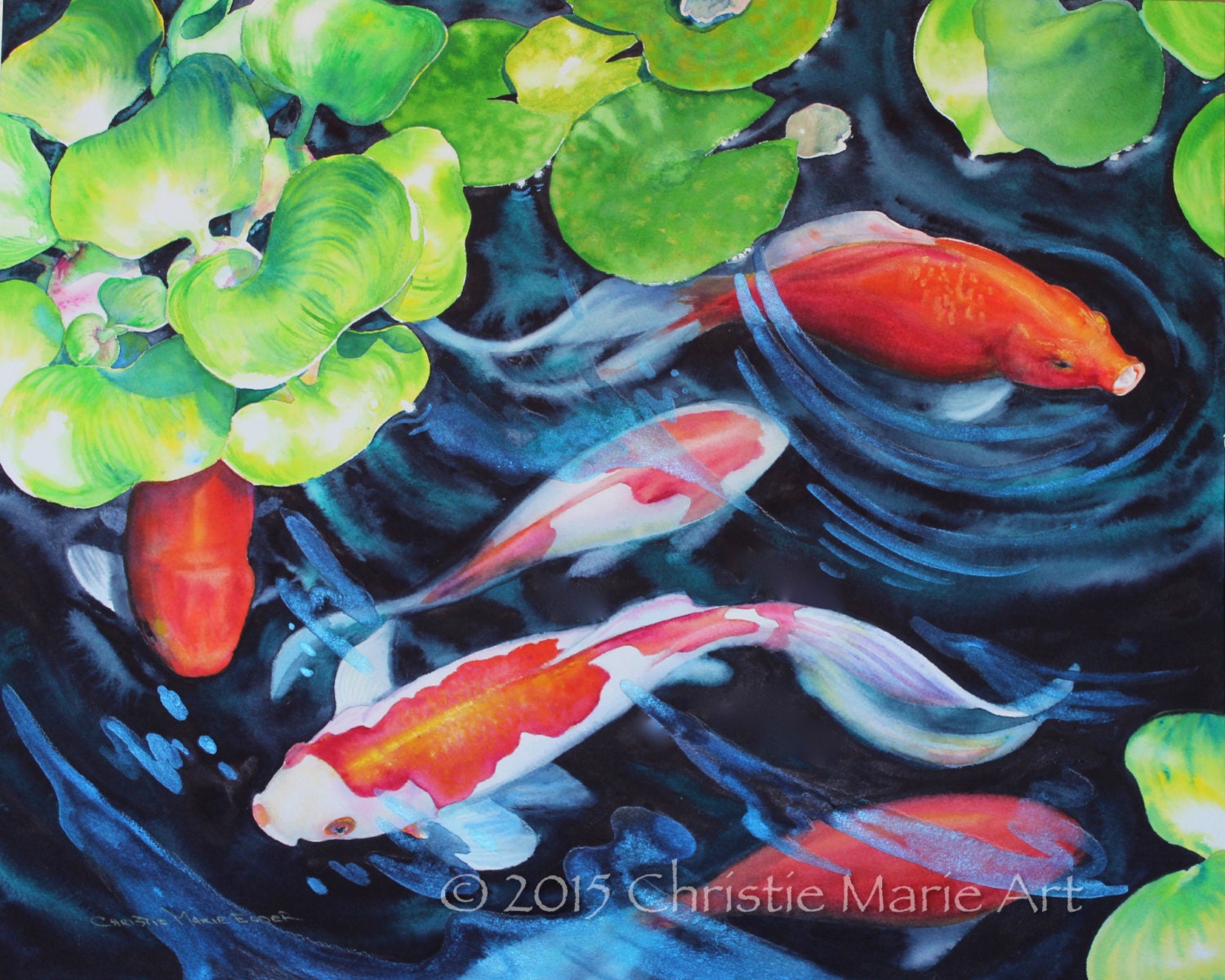 ORIGINAL WATERCOLOR Painting Koi Fish Pond Art Garden Art ORIGINAL WATERCOLOR Painting Koi Fish Pond Art Garden Art