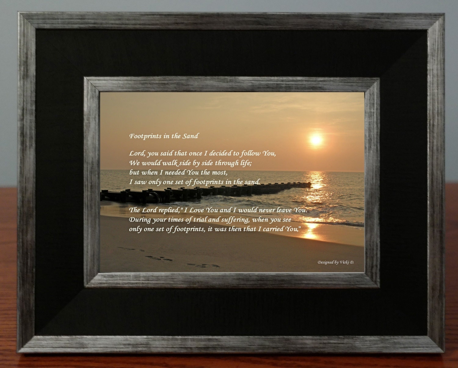 Footprints in the Sand Poem Framed Photo Gift Sunrise