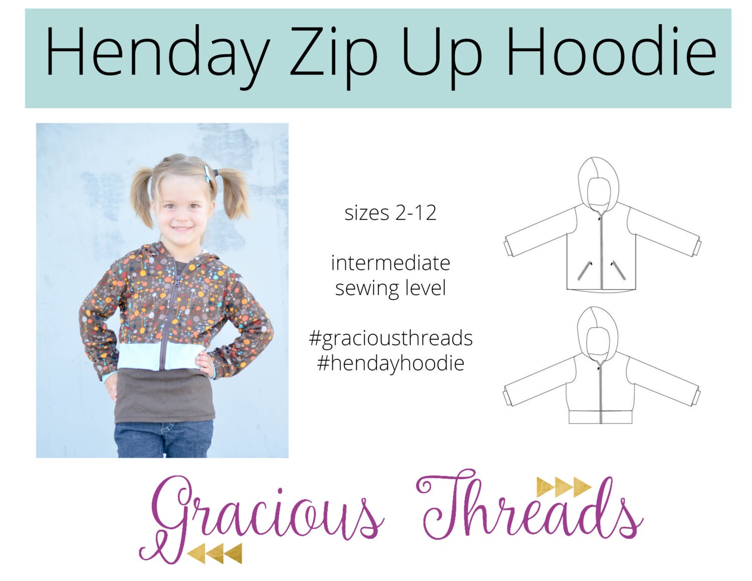 Henday Zip Up Hoodie pdf sewing pattern 2T12