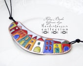 Hundertwasser - enamel necklace - colorful - house - town - color blocking