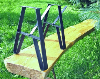 Metal Legs For Live Edge Slab Bench or Coffee Table, 7 in. Mtg. Plate, 15.75 "(40cm) High, Unfinished Steel Set of 2 TwinLegs + Gusset Strap