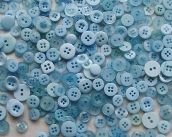 150 Blue Buttons, Sky Blue Buttons, Small Size Mix Grab Bag (1526)