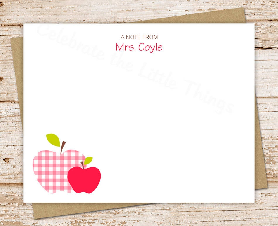 personalized apple note card set . gingham apples notecard set