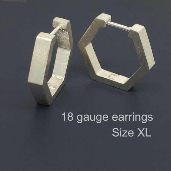 18 gauge hoop earrings men's gauged hexagon hoop by 360JewelsElite