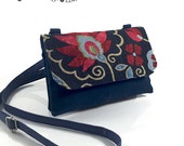 Sale 50% off! Twin Wallet Floral on Blue iPhone 6 Plus Samsung Galaxy S6 8 Card Slots Zipper coin Passport Cosmetic pockets