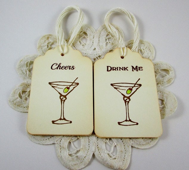 Cheers Martini Glass Party Favors, Drink Me Party Favor Tags, Beverage Tags, Party Tags