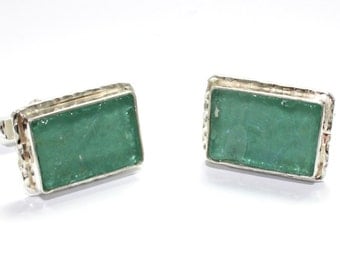 Ancient Hand Made Work One Of A Kind Roman Glass 925 Sterling Silver Cufflinks