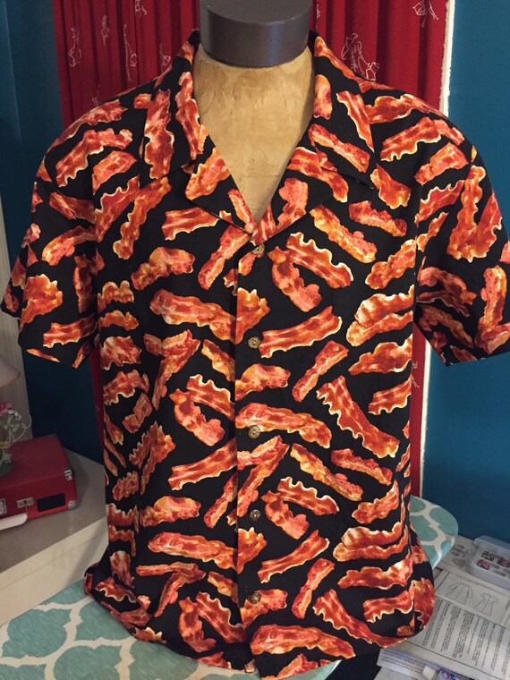 Items similar to Bacon Shirt Mens button up Hawaiian style on Etsy
