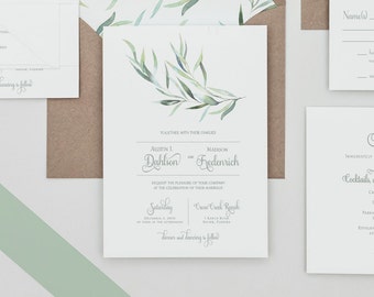 Rustic Greenery Wedding Invitations Set ,Eucalyptus Greenery Invitations, Greenery Winter Wedding Invites,eucalyptus Greenery Spring Wedding