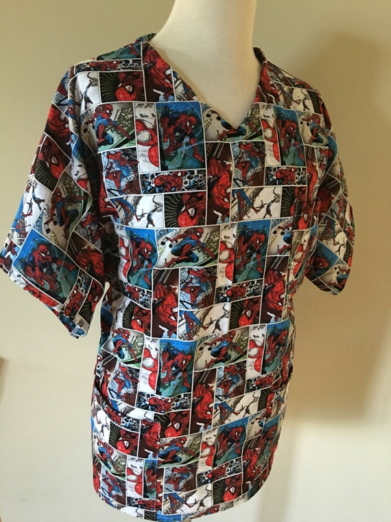 Spiderman scrub top marvel spidy web medical dental health