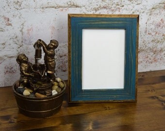 5 x 7 Picture Frame, Teal Rustic Weathered Style With Routed Edges, Home Decor, Rustic Home Decor, Rustic Frames, Rustic Wood, Wooden Frames