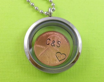 Anniversary Gift - Anniversary Gift For Women - Personalized locket - Stamped Penny - Penny Locket Necklace - Anniversary Gift - For Her