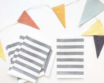 Gray Striped Kraft Paper Bags 5x7.5 set of 25