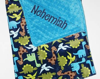CHOOSE YOUR COLORS Personalized Dinosaurs Double Minky Blanket or Lovey
