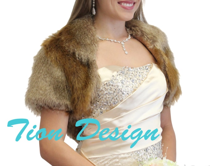 Easter Sale Faux fur jacket Vintage Brown, faux fur wrap, faux fur cape, faux fur shrug, bridal shrug, bridal wrap