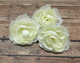 3 CREAM Ranunculus Flowers - 2.5 Inches - Artificial Flowers, Silk Flowers, Wedding, Flower Crown