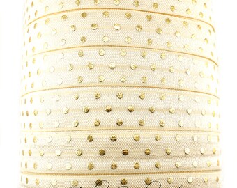 Gold Polka Dot Fold Over Elastic - Fold Over Elastic, Hair Elastic Bracelet, Elastic, Hair Elastic Ties, Elastic Ribbon, Elastic Hair Bands