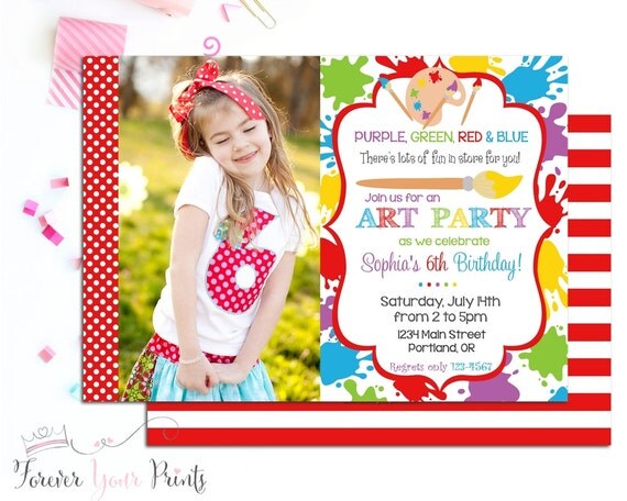 Art Party Invitation, Art Birthday Invitation, Art Party Invite, Girls Art Party, Art Birthday, Printable Invitation, Printing Service Il_570xn