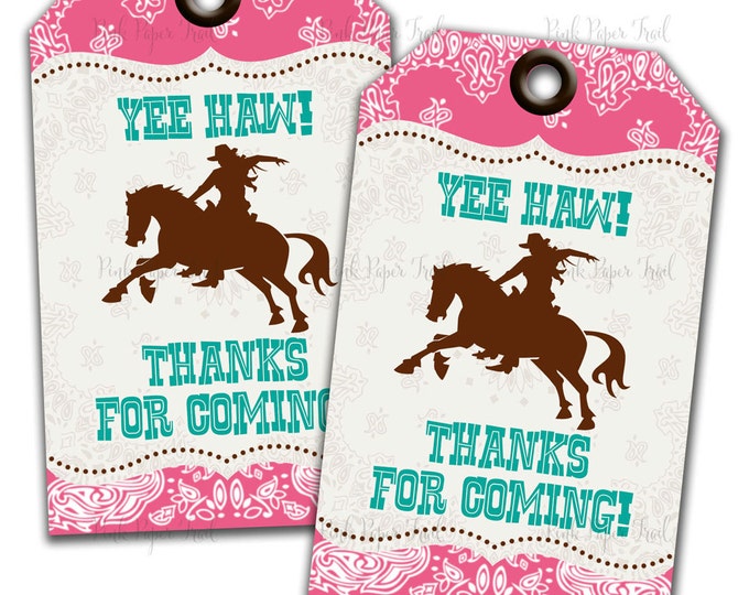 Pink Cowgirl Party Thank You Tags - Instant Download - Print Your Own