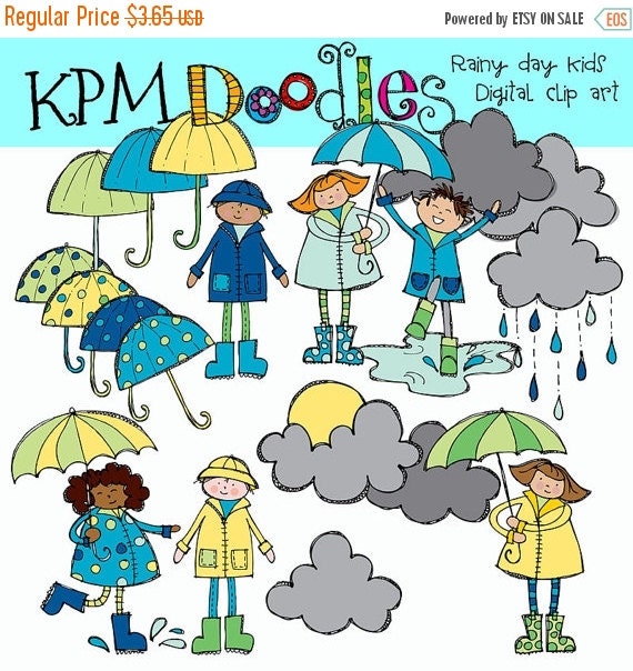 25% OFF KPM Rainy Day Kids digital clip art by kpmdoodles on Etsy