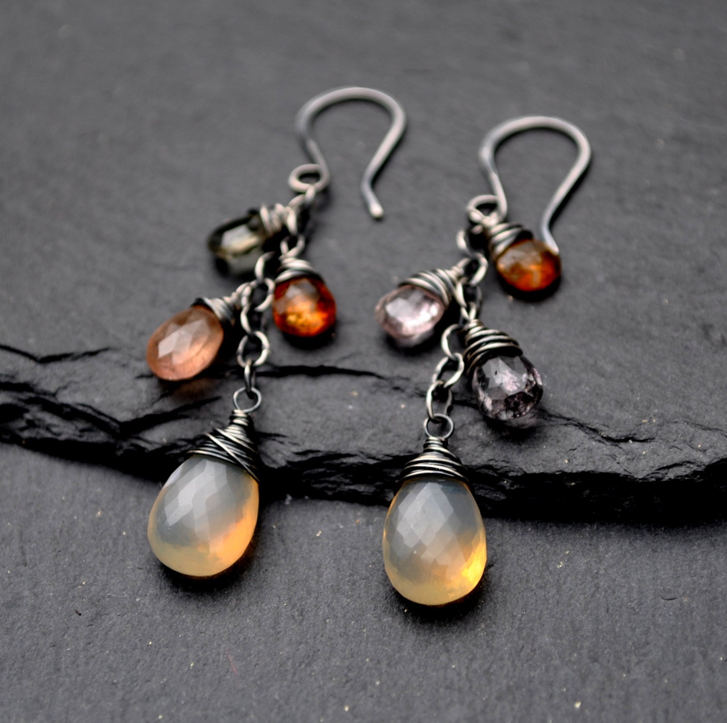 Mexican Fire Opal Earrings Luxe Tourmaline & AAA Glowing Fire