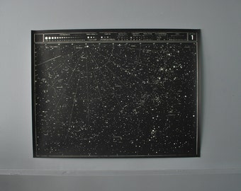 Deep Black Star Map Hand Printed on Heavy Paper