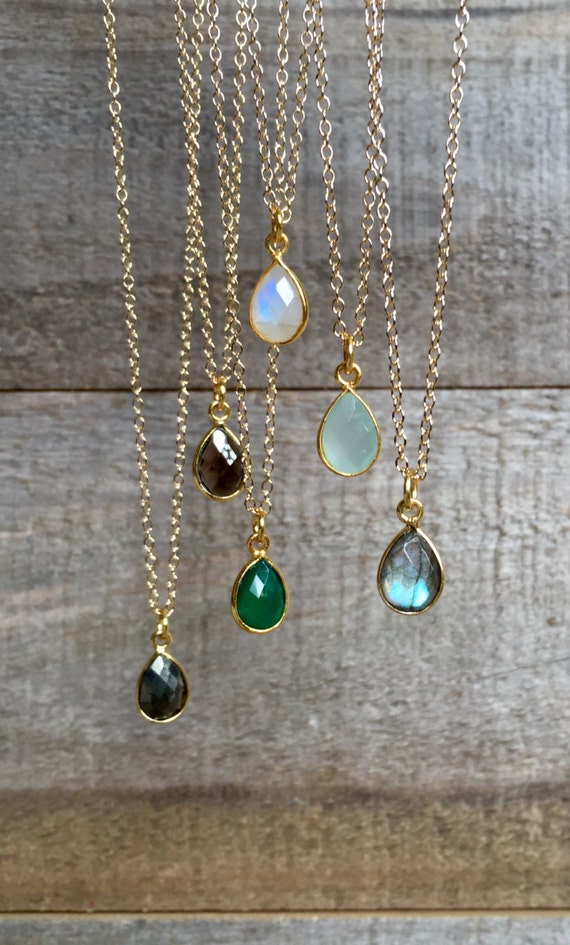 Tiny Gemstone Necklace Moonstone Necklace Labradorite