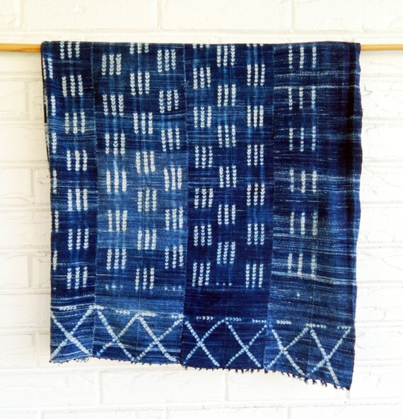Vintage Indigo Mudcloth Blanket African by habitationBoheme