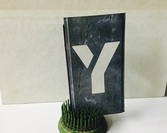 Vintage zinc Stencil Letter Y Home Decor Repurpose Alphabet nursery decor