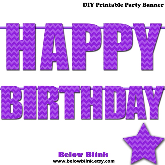 Purple Happy Birthday Letter Banner Purple Chevron Photo Prop 