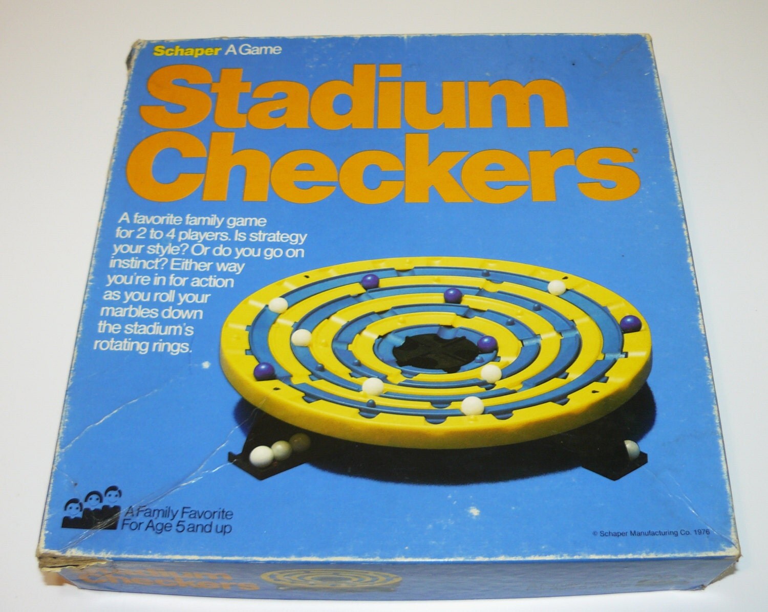 Vintage Stadium Checkers Game Schaper 1976 Glass Marbles