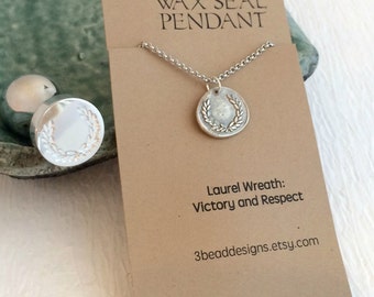 Laurel Wreath Wax Seal Necklace, fine silver charm pendant Greek mythology Greece victory antique birthday gift gifts unisex