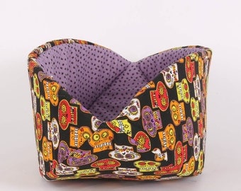 Day of the Dead Pet Bed made in Sugar Skulls and Spiders fabric - the Cat Canoe