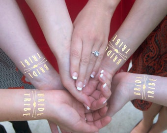 Gold Bride Tribe Tattoo, Metallic Tattoo, Gold Tattoo, 10 Individually Packaged, Temporary Tattoos, Bachelorette Party, Incl. Bride Tattoo