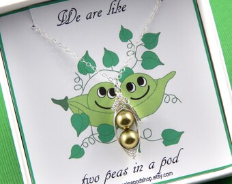 Peas in a pod,Two Green Peas In A Pod, Silver Necklace, gift boxed necklace