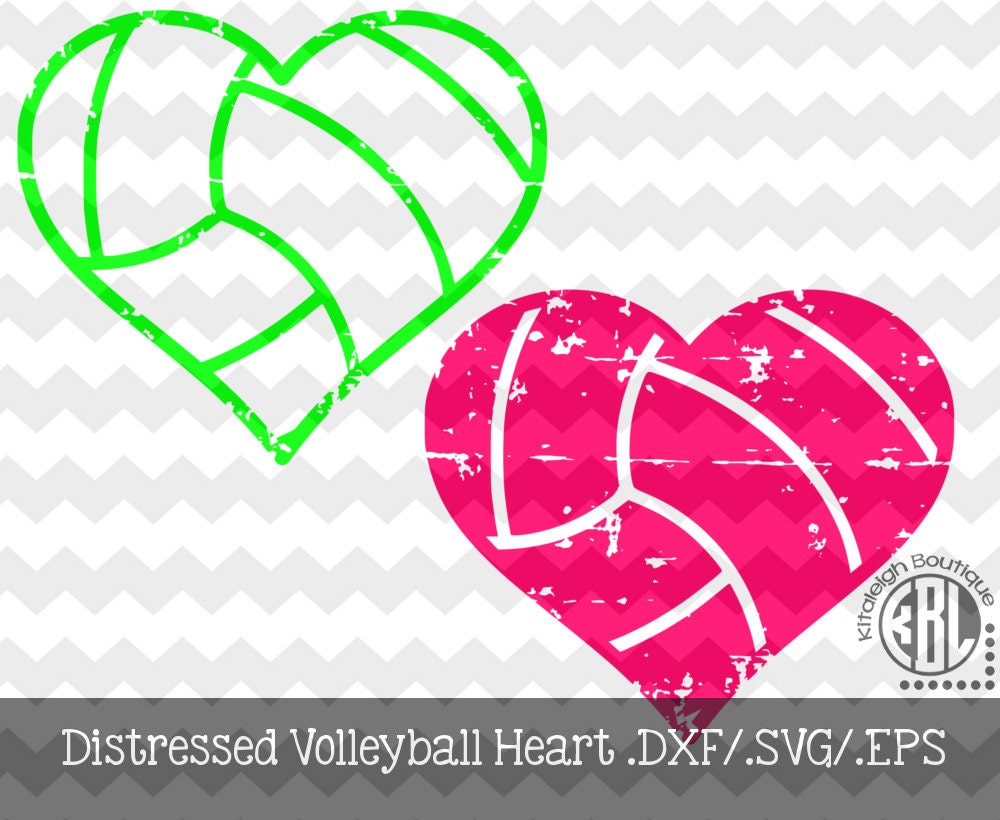 Download Volleyball Heart Distressed INSTANT DOWNLOAD in dxf/svg/eps