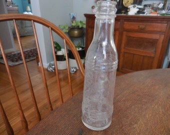 Vintage 1920s to 1940s P.J. Ritter Company Philadelphia Ketchup Bottle Clear Ribbed Glass Small Heinz Catsup Condiment