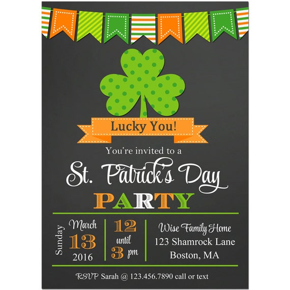 St Patrick #39 s Day Invitation Printable or Printed with
