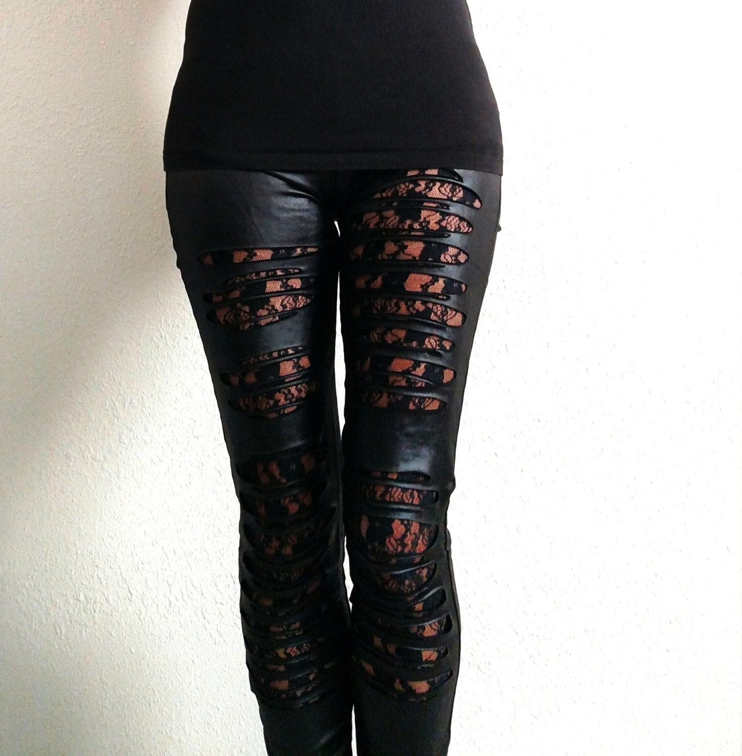black leather lace up top