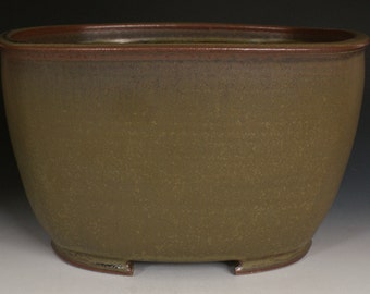 Square Cascade Bonsai Planter with Rounded Corners and Iron Green Glaze
