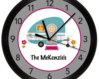 Happy Camper Camping Wall Clock 10" Diameter Personalized