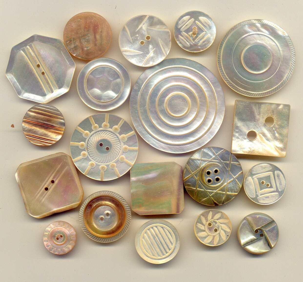 Vintage Antique Carved Pearl Shell Buttons ca 1920's