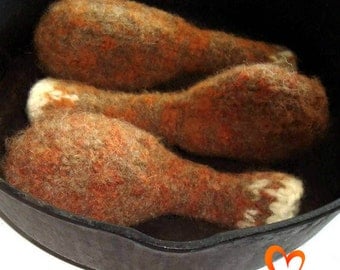 Catnip Toy, Southern Fried, Catnip Chicken Leg, Chicken Drumstick, Hand Knit, Felted Wool, Cat Toy, Cats Love Ewe, Unique Cat Beds and Toys