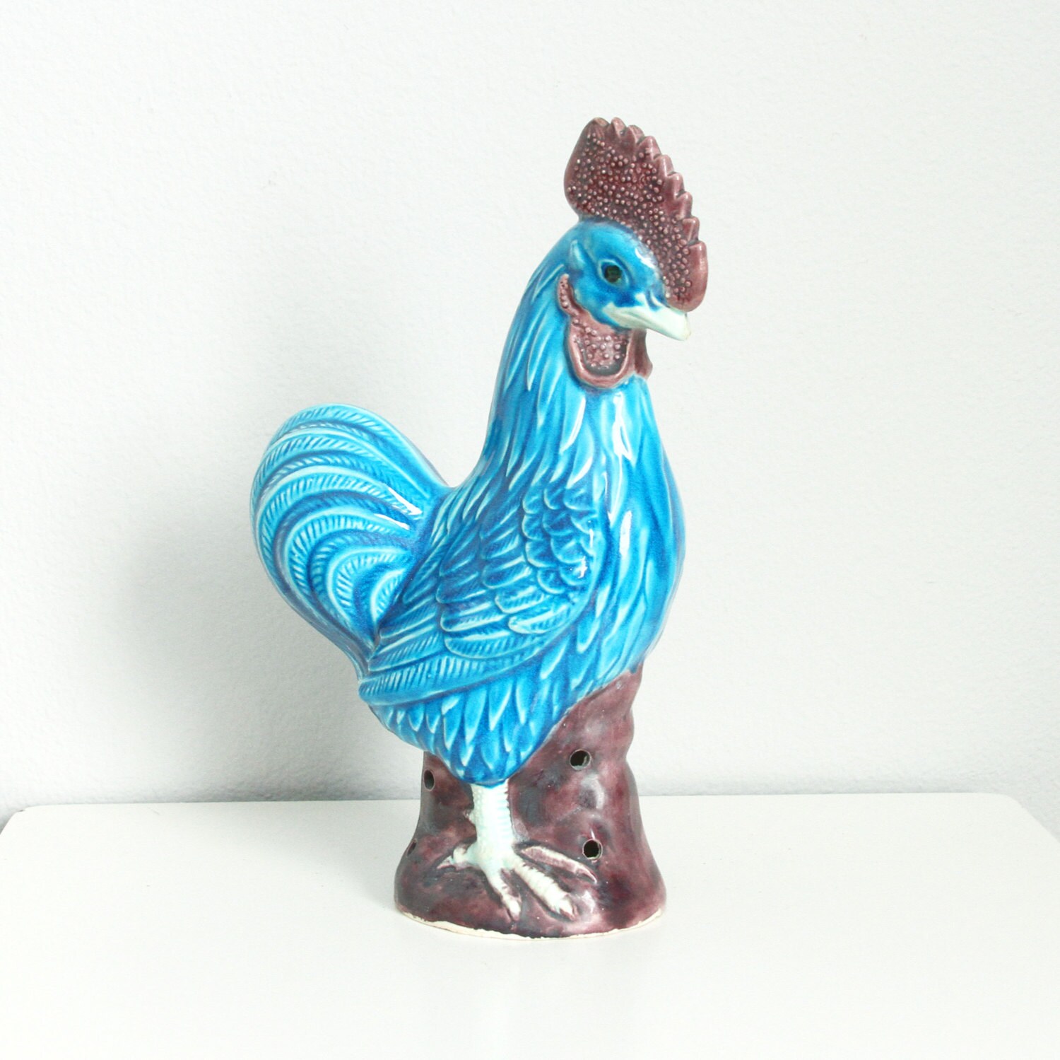 Blue Rooster Figurine Vintage Kitchen Decor by farmorshouse