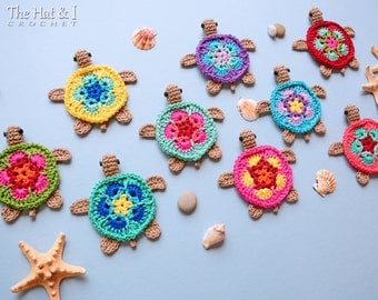 CROCHET PATTERN - Tiny Turtles - crochet turtle pattern, honu turtle motif, turtle applique, turtle ornament pattern - Instant PDF Download