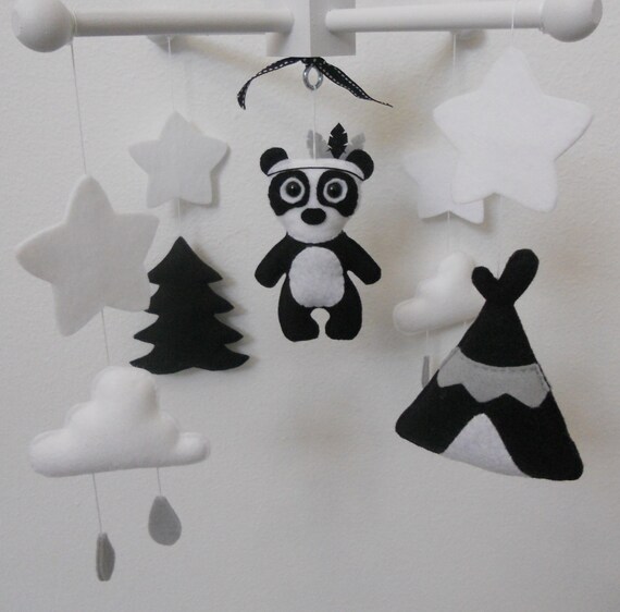 Black and white Baby Crib Mobile Tribal native baby